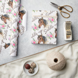 Cure Horse Elegante White Birthday Girl Cowgirl Geschenkpapier