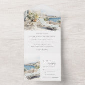 Curfu Griechenland Wasserfarbenlandschaft Hochzeit All In One Einladung (Innen)