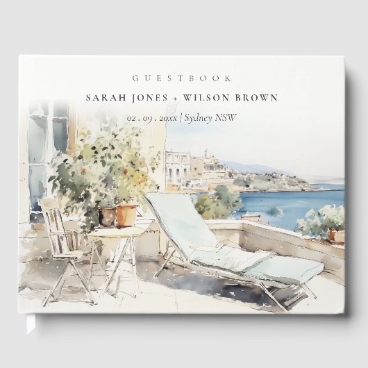 Curfu Griechenland Wasserfarbenlandschaft Hochzeit Gästebuch (Vorderseite)