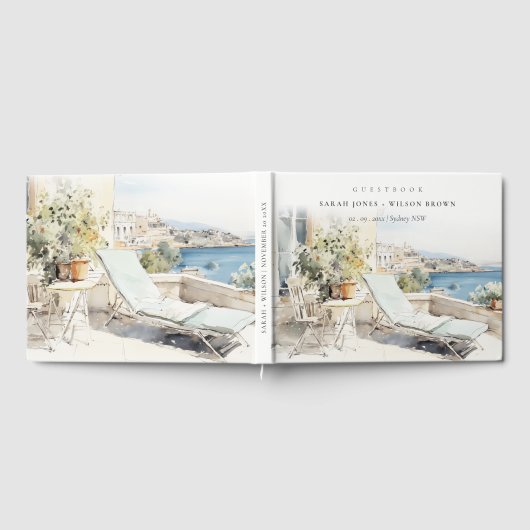 Curfu Griechenland Wasserfarbenlandschaft Hochzeit Gästebuch (Voll)