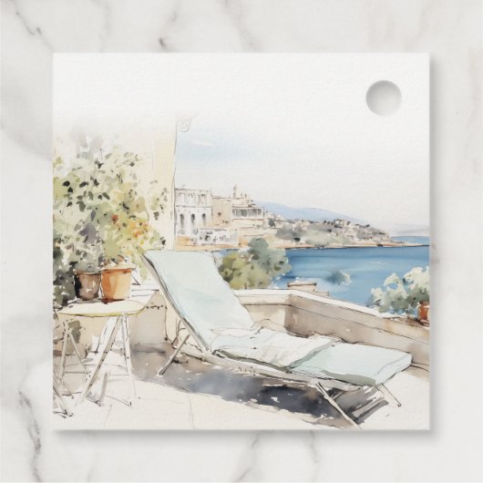 Curfu Griechenland Wasserfarbenlandschaft Hochzeit Geschenkanhänger (Rückseite)