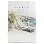 Curfu Griechenland Wasserfarbenlandschaft Hochzeit Mittlere Geschenktüte (Rückseite)