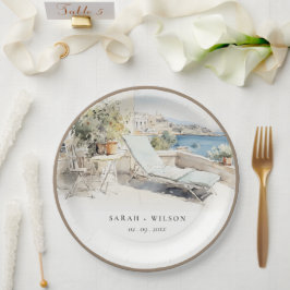 Curfu Griechenland Wasserfarbenlandschaft Hochzeit Pappteller