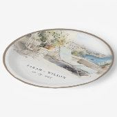 Curfu Griechenland Wasserfarbenlandschaft Hochzeit Pappteller (Schrägansicht)