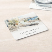 Curfu Griechenland Wasserfarbenlandschaft Hochzeit Rechteckiger Pappuntersetzer (angewinkelt)