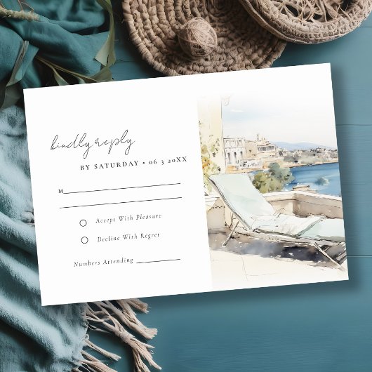 Curfu Griechenland Wasserfarbenlandschaft Hochzeit RSVP Karte