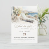 Curfu Griechenland Wasserfarbenlandschaft Hochzeit Save The Date (Stehend Vorderseite)