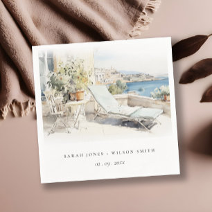 Curfu Griechenland Wasserfarbenlandschaft Hochzeit Serviette
