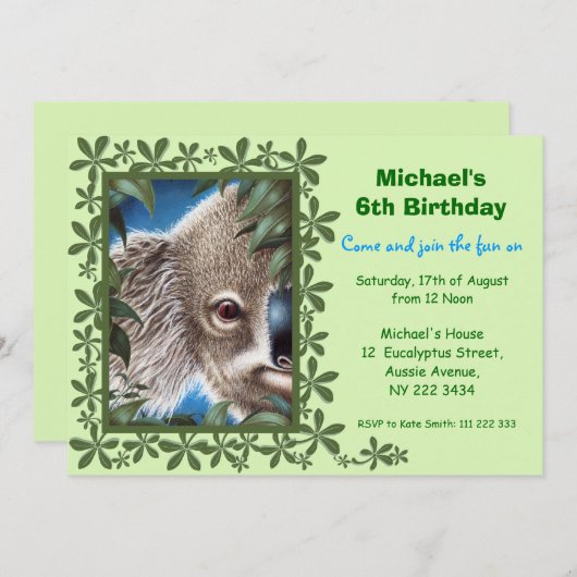 Curios Koala Kindergeburtstag Party Einladung (Vorne/Hinten)