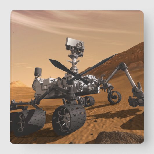 Curiosity: The Next Mars Rover Quadratische Wanduhr (Vorderseite)