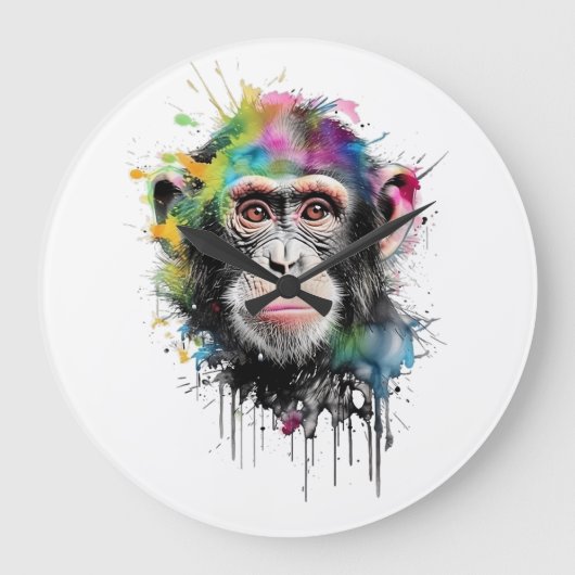 Curioso y colorido chimpancé Große Wanduhr (Vorderseite)