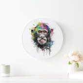 Curioso y colorido chimpancé Große Wanduhr (Zuhause)