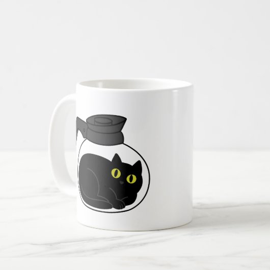 Curious Black Cat in Coffee Pot Mug Kaffeetasse (Vorderseite Links)