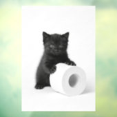 Curious Black Kitten Guarding Toilet Paper Roll On Fensteraufkleber (Blatt 3)