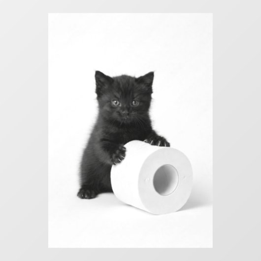 Curious Black Kitten Guarding Toilet Paper Roll On Fensteraufkleber (Blatt)