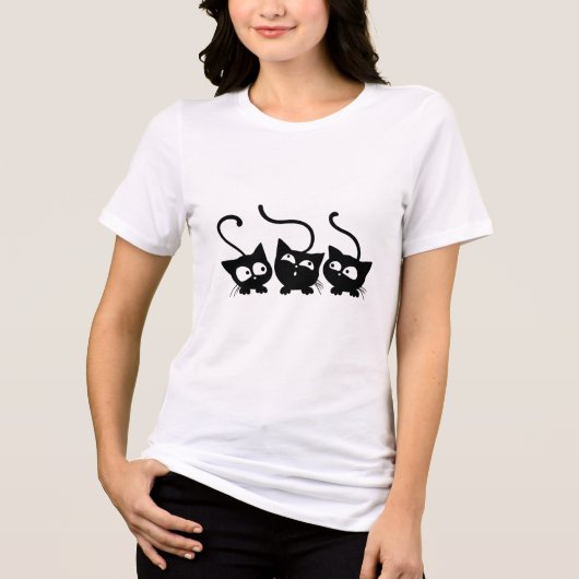 Curious Black Kittens Trio Playful Cat Lovers Tri-Blend Shirt (Vorderseite)