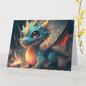 Curious Blue Chibi Dragon Karte (Gelbe Blume)
