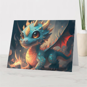 Curious Blue Chibi Dragon Karte