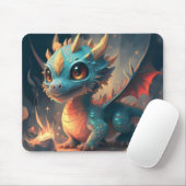 Curious Blue Chibi Dragon Mousepad (Mit Mouse)