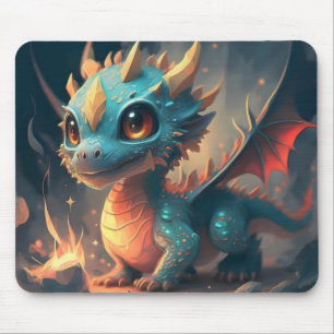 Curious Blue Chibi Dragon Mousepad