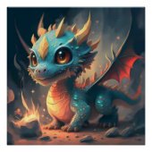 Curious Blue Chibi Dragon Poster (Vorderseite)