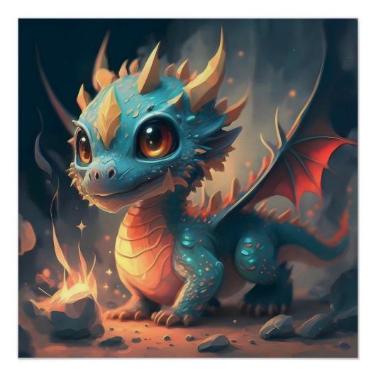 Curious Blue Chibi Dragon Poster (Vorderseite)