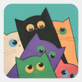Curious Cats Quadratischer Aufkleber (Vorderseite)