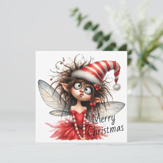 Curious Christmas Fairy – Holiday Card (Stehend Vorderseite)