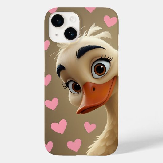Curious Duck with Pink Hearts Phone Case - Adorabl (Rückseite)