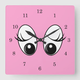 Curious Eyes Custom Colors Wall Clock - Pink Quadratische Wanduhr
