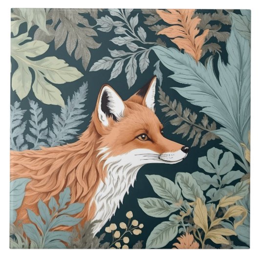 Curious Fox Fern Blätter William Morris Inspiriert Fliese (Vorderseite)
