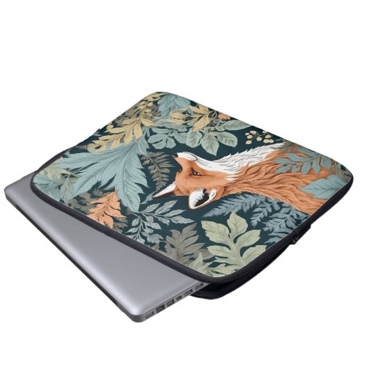 Curious Fox Fern Blätter William Morris Inspiriert Laptopschutzhülle (Vorne Knopf)