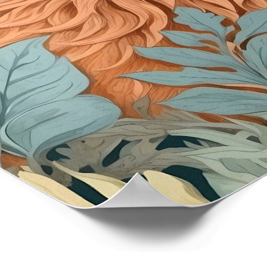 Curious Fox Fern Blätter William Morris Inspiriert Poster (Ecke)