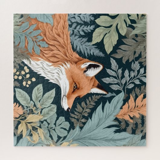 Curious Fox Fern Blätter William Morris Inspiriert Puzzle (Horizontal)