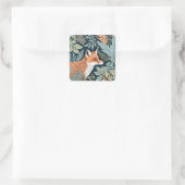 Curious Fox Fern Blätter William Morris Inspiriert Quadratischer Aufkleber (Tasche)