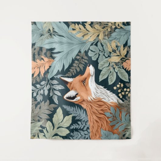 Curious Fox Fern Blätter William Morris Inspiriert Wandteppich (Vorderseite)
