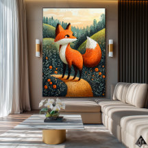 Curious Fox in Meadow - Naïf Whimsical Wildlife