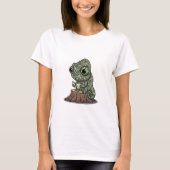 Curious Green Chameleon Reading Explorer's Journal T-Shirt (Vorderseite)