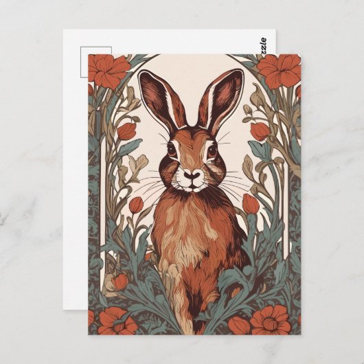 Curious Hare William Morris Inspirierte floral Postkarte (Vorne/Hinten)