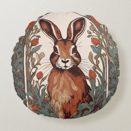 Curious Hare William Morris Inspirierte floral Rundes Kissen