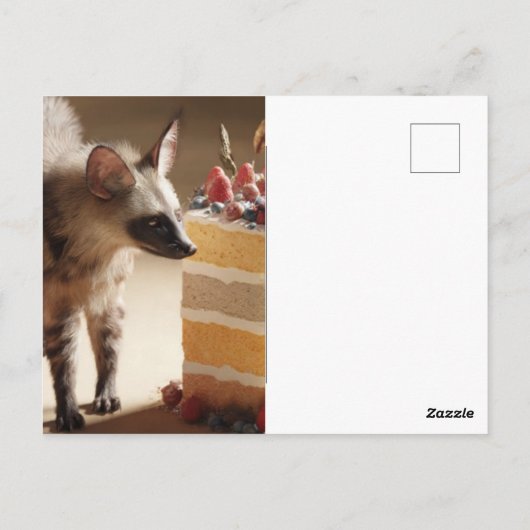 Curious Hyena & Cake Postcard Postkarte (Rückseite)