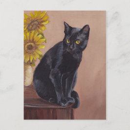 "Curious Kitten" Black Cat Art Postcard Postkarte