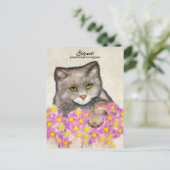 Curious Kitty - "Erwarte, dass gute Dinge passiere Postkarte (Stehend Vorderseite)