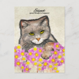 Curious Kitty - "Erwarte, dass gute Dinge passiere Postkarte