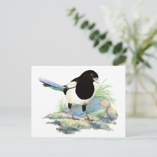 Curious Magpie Postcard Postkarte (Stehend Vorderseite)