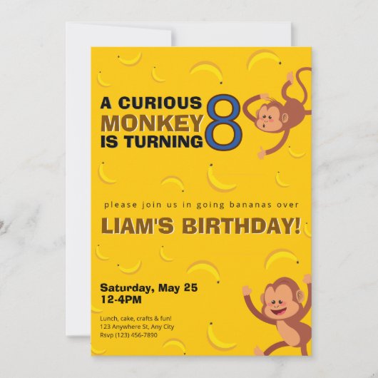 Curious Monkey Birthday Invite | Banana Jungle Einladung (Vorderseite)