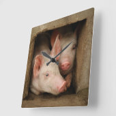 Curious Piglets Quadratische Wanduhr (Winkel)