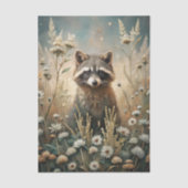 Curious Raccoon in a Forest Meadow with Flowers Seidenpapier (Vorderseite)