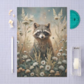 Curious Raccoon in a Forest Meadow with Flowers Seidenpapier (Handwerk)