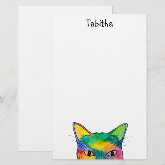 Curious Rainbow Cat Stationery Briefpapier (Vorne/Hinten)